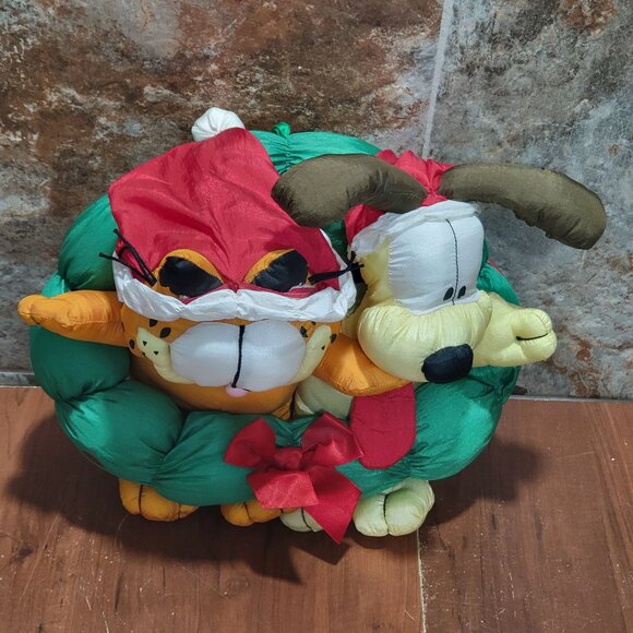 Vintage Paws Garfield And Odie Christmas Nylon Wreath Plush Stuffed Toy - Picture 12 of 14